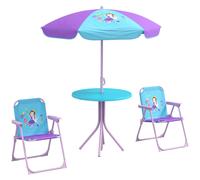 Outsunny Kids Bistro Set Children Table and Chair Set Garden Furniture Fairy Themed 4 Pieces w/ Adjustable Parasol, Foldable Chairs for 2-5 Years - Blue Blue