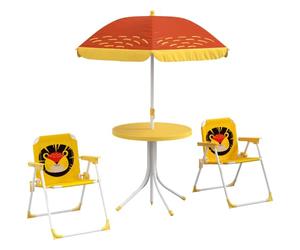 Outsunny Kids Bistro Set Lion Themed w/Adjustable Parasol 4 Pieces Yellow