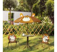 Outsunny Kids Bistro Table and Chair Set, Outdoor Folding Garden Furniture w/Monkey Design, Removable, Adjustable Sun Umbrella, Ages 3-6 Years - Brown Brown