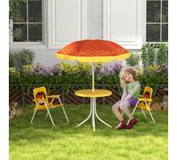 Outsunny Kids Bistro Set Lion Themed w/Adjustable Parasol 4 Pieces Yellow