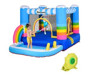 Outsunny Kids Bounce Castle Inflatable House with Trampoline Pool Climbing Wall with Inflator Carrybag, 2.8 x 1.7 x 1.55m