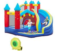 OUTSUNNY Kids Bouncy Castle with Slide, Water, Pool, Trampoline, Climbing Wall in Blue Outsunny Blue