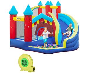 Outsunny Kids Bouncy Castle, 4 In 1 Large Inflatable Bounce House w/Trampoline, Slide, Water Pool, Ball Pit, Climbing Wall, Includes Blower, Bag, Ages 3-8 Years, 2.9 x 2.7 x 2.3 m