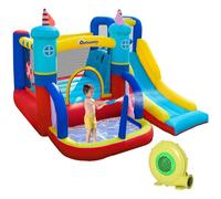 Outsunny Kids Bouncy Castle with Slide Pool Trampoline Climbing Wall w/ Blower