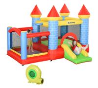 Outsunny Kids Bouncy Castle House Inflatable Trampoline Slide Water Pool Basket 4 in 1 with Blower Basketball Hoop for Kids Age 3-8 Castle Design 2.8 x 2.6 x 2.1m Multicolour