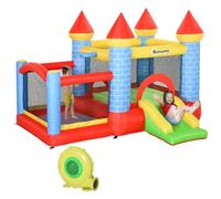 Outsunny Kids Bouncy Castle House Inflatable Trampoline Slide Water Pool Basket 4 in 1 with Blower for Kids Age 3-8 Castle Design 2.8 x 2.6 x 2.1m, Indoor Outdoor