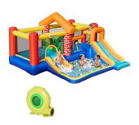 Outsunny Kids Bouncy Castle With Double Slides Pool Trampoline Climbing Wall In Blue Blue