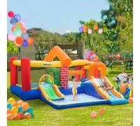 Outsunny Kids Bounce Castle Double Slides & Trampoline Design With Inflator, Multi