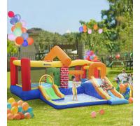 OUTSUNNY Kids Bouncy Castle with Double Slides Pool Trampoline Climbing Wall in Blue Outsunny Blue