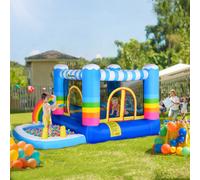 OUTSUNNY Kids Rainbow Bouncy Castle & Pool House Inflatable Trampoline in Blue Outsunny Blue