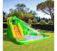Outsunny 5 in 1 Kids Bouncy Castle Large Crocodile Style Inflatable House Slide Basket Water Pool Gun Climbing Wall with Blower Carrybag for Kids Age 3-8, 3.85 x 2.85 x 2.25m
