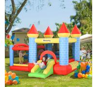 Outsunny Kids Bouncy Castle House Inflatable Trampoline Slide Water Pool Basket 4 in 1 with Blower for Kids Age 3-8 Castle Design 2.8 x 2.6 x 2.1m, Indoor Outdoor