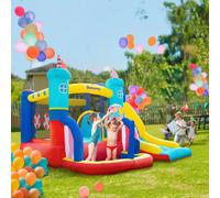 Outsunny Kids Bouncy Castle with Slide Pool Trampoline Climbing Wall w/ Blower