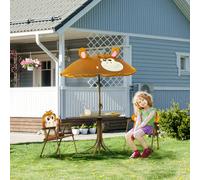 Outsunny Kids Foldable Four-Piece Garden Set w/ Table Chairs Brown
