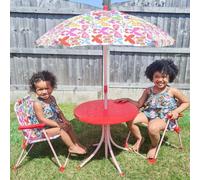 OUTSUNNY Kids Folding Picnic Table Chair Set Butterfly Pattern Outdoor with Parasol, Pink Outsunny Multicolor