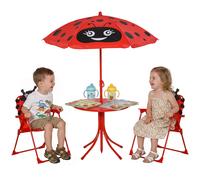 Outsunny Kids Folding Picnic Table Chair Set Ladybug Pattern Outdoor w/ Parasol