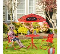 Outsunny Kids Outdoor Table and Chairs Garden Furniture Frog Pattern with Removable & Height Adjustable Sun Umbrella, Red