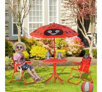 Outsunny Foldable Patio Kids Metal Picnic Table w/ Frog Umbrella Red