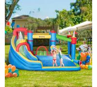 Outsunny Bouncy Castle, 6-in-1 Kids Inflatable Bounce House, Kids Inflatable Jumping Castle with Water Slide, Water Gun, Climbing Wall, Air Blower for Indoors/Outdoors, 3.9 x 3 x 2m