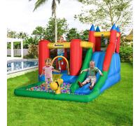 Outsunny Kids Inflatable Bouncy Castle Water Slide 6 In 1 Bounce House Jumping Castle Water Pool Gun Climbing Wall Basket With Air Blower For Summer Playland