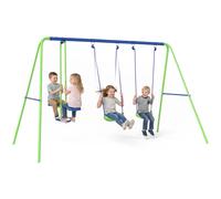 Outsunny Metal 2 Swings and Seesaw Set Height Adjustable Outdoor Play Set Green