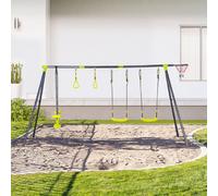 Outsunny Kids Metal Swing Set For Backyard W/adjustable Seats, Gym Rings, Seesaw
