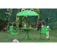 Outsunny Foldable Patio Kids Metal Picnic Table w/ Frog Umbrella Green