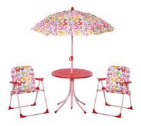 Outsunny Kids Outdoor Bistro Table and Chair Set Butterfly Pattern Garden Patio Backyard with Removable & Height Adjustable Parasol Multicolour