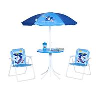 Outsunny Kids Outdoor Bistro Table and Chair Set, Folding Garden Furniture w/Shark Design, Removable, Adjustable Sun Umbrella, Ages 3-6 Years - Blue