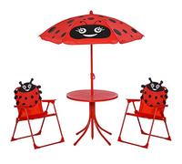 Outsunny Kids Outdoor Table and Chairs Garden Furniture Frog Pattern with Removable & Height Adjustable Sun Umbrella, Red