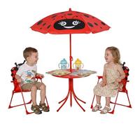 Outsunny Kids Outdoor Table and Chairs Ladybird Adjustable Umbrella Red