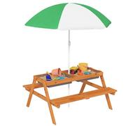 OUTSUNNY Wooden Kids Picnic Table, Sand & Water Table with Benches, Brown Outsunny Brown