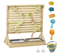 Outsunny Kids Running Water Playset with Sink Toys, Water Carts, Tracks, Brown