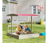 OUTSUNNY Kids Sandbox Wooden Sand Pit with Canopy, Kitchen Toys, Seat, Storage in Grey Outsunny Grey