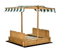 Outsunny Kids Square Wooden Sandpit Cabana Sandbox Outdoor Playset