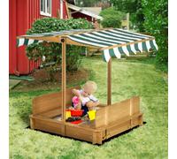 OUTSUNNY Kids Square Wooden Sandpit Children Cabana Sandbox Outdoor Backyard Playset in Green Outsunny Green