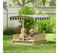 OUTSUNNY Kids Square Wooden Sandpit Children Cabana Sandbox Outdoor Playset in Blue Outsunny Blue