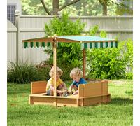 OUTSUNNY Kids Square Wooden Sandpit Children Cabana Sandbox Outdoor Backyard Playset in Green Outsunny Green