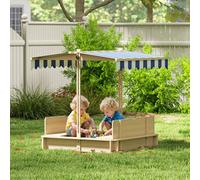 Outsunny Kids Square Wooden Sandpit, Children Sandbox Outdoor Playset