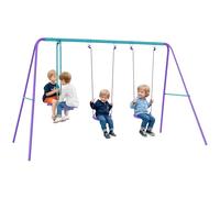 Outsunny Kids Swing Set, Metal Heavy Duty A-Frame 2 Seats Glider Purple
