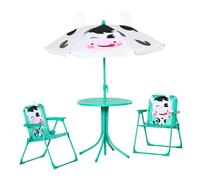 Outsunny Kids Table and Chair Set Outdoor Folding Garden Furniture Picnic Table for Patio Backyard with Removable & Height Adjustable Sun Umbrella