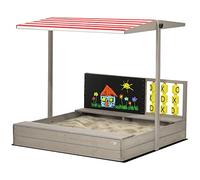 Outsunny Kids Wooden Sandpit, Sandbox with Canopy & Seats, for Gardens - Grey