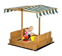 Outsunny Kids Wooden Sand Pit w/Lids Height Adjustable Canopy Light Brown