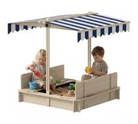 OUTSUNNY Kids Square Wooden Sandpit Children Cabana Sandbox Outdoor Playset in Blue Outsunny Blue