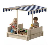 OUTSUNNY Kids Square Wooden Sandpit Children Cabana Sandbox Outdoor Playset in Blue Outsunny Blue