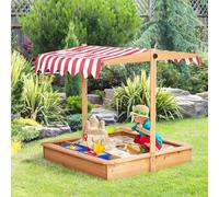Kids Wooden Sandbox Sand Pit Height Adjustable with Canopy Basins Outsunny