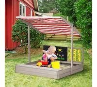OUTSUNNY Kids Wooden Sandpit, Children Sandbox with Adjustable Canopy in Grey Outsunny Grey