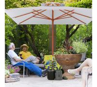 Outsunny Large Garden Parasol Square Patio Umbrella Sunshade Canopy with Double Tier 3 x 3m, 48mm Wooden Pole, 8 Ribs for Balcony, Dark Grey - Grey - 300cm x 300cm x 297cm