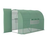 Outsunny Large Polytunnel Walk In Greenhouse, Plant Gardening Tunnel Green House with Metal Hinged Door, Galvanised Steel Frame & Mesh Windows, Green (3 x 2 m)