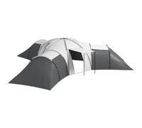 Outsunny 6-9 Man Large Tunnel Tent with 3 Bedroom, Living Area and Porch, Stand-up Camping Tent, Portable with Bag, for Fishing Hiking Festival, Dark Grey